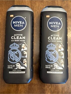 (2) NIVEA Men Active Clean Long Lasting Deep Body Wash W/ Charcoal-16.9oz. Each
